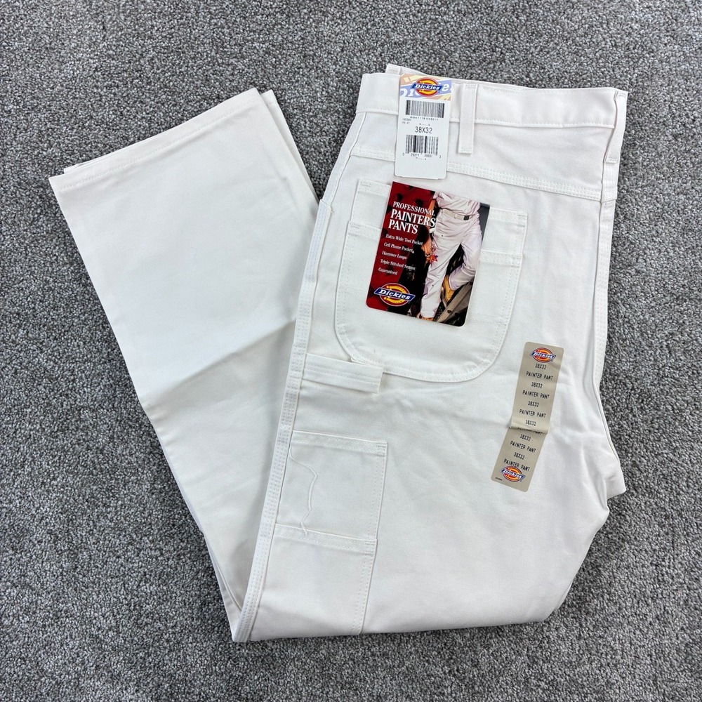 NWT Dickies Carpenter Pants Mens 38x32 White Duck Canvas Painter Utility Relaxed